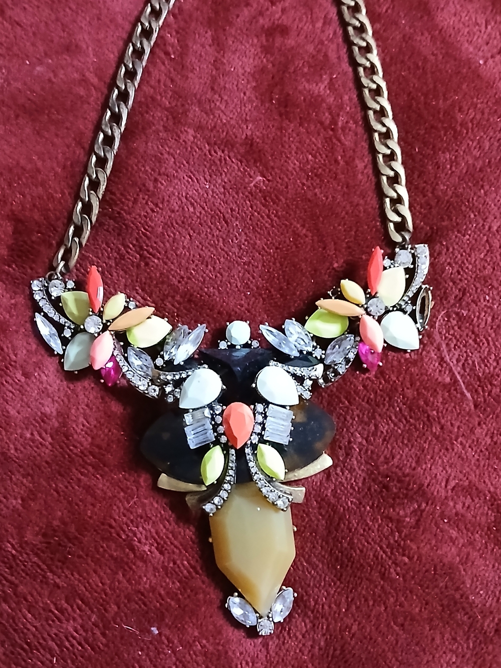 J. Crew Multicolor Crystal Statement Bib Necklace - Coral, Lime, White
